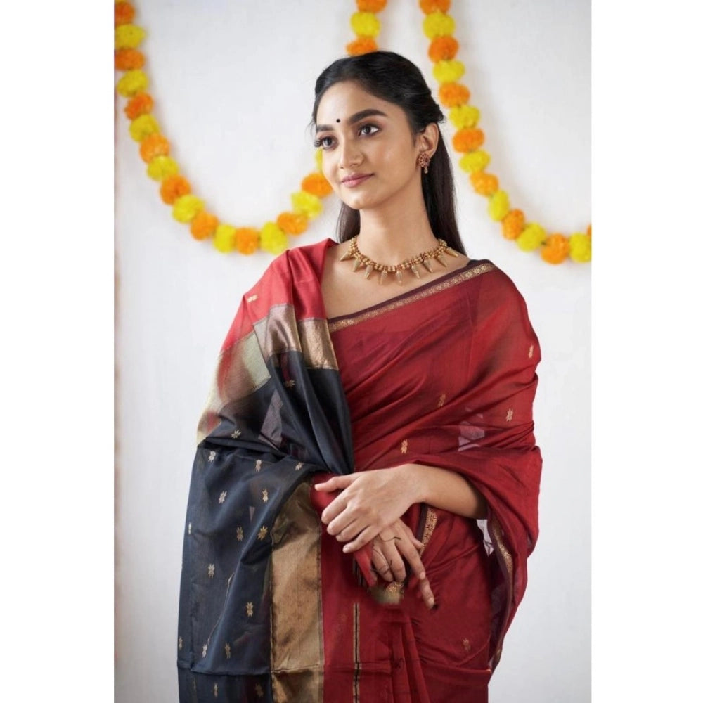 Red cotton printed saree with unstitched blouse (5.5mtr), traditional Indian attire for women