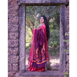 Purple silk printed saree with unstitched blouse (5.5Mtr), high-quality Indian women's attire