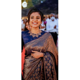 Blue silk printed saree with unstitched blouse (5.5mtr), traditional Indian attire on display