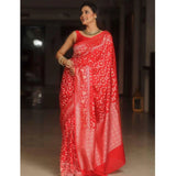 Orange silk printed saree with unstitched blouse (5.5Mtr) - elegant Indian women's fashion accessory