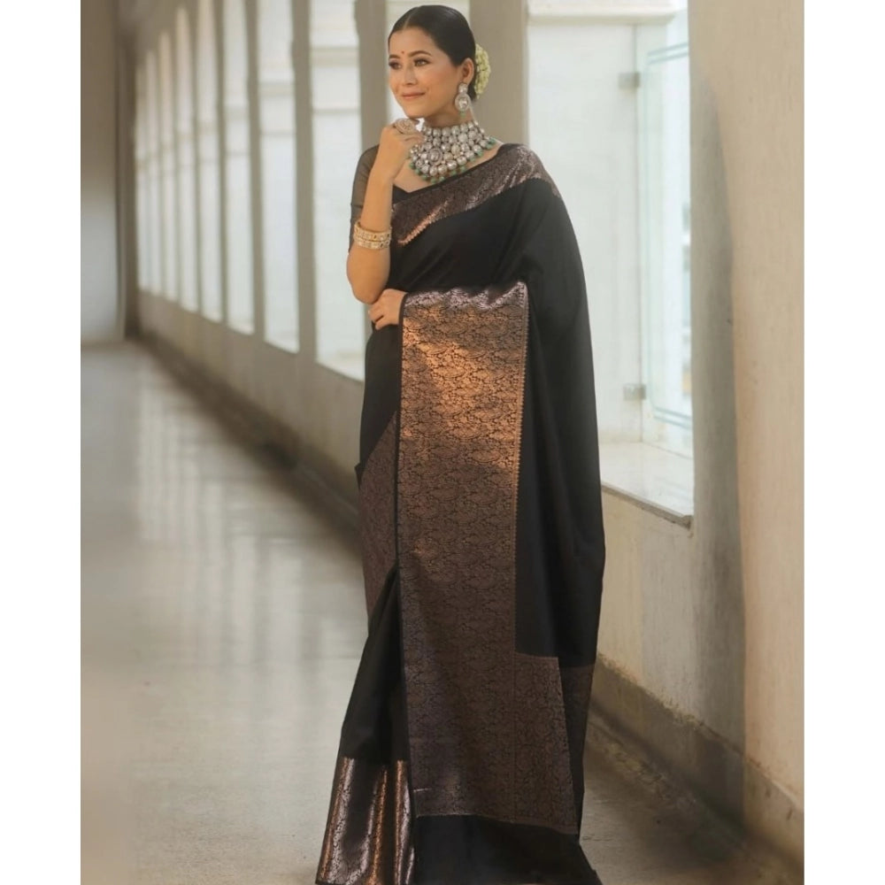Black silk printed saree with unstitched blouse (5.5mtr)