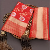 White silk printed saree with unstitched blouse (5.5mtr) on hanger
