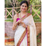 White silk printed saree with unstitched blouse (5.5Mtr), elegant traditional wear for women