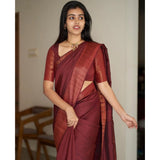 Maroon silk printed saree with unstitched blouse (5.5Mtr), intricate design for women's fashion