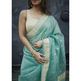 Cotton sky printed saree with unstitched blouse (5.5mtr), vibrant pattern for traditional Indian wear