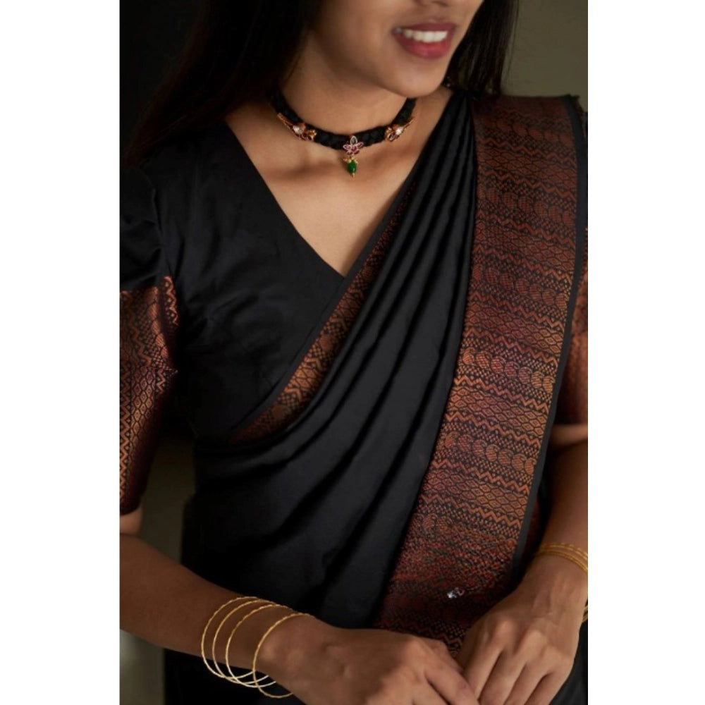 Black silk printed saree with unstitched blouse (5.5Mtr) on hanger