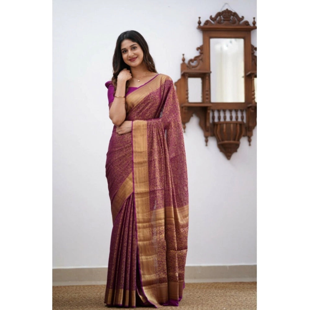 Wine silk printed saree with unstitched blouse (5.5mtr), vibrant Indian fashion accessory