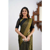 Women's Silk Printed Saree With Unstitched Blouse 5.5Mtr (Black)