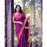 Purple silk printed saree with unstitched blouse (5.5mtr), intricate design for Indian women's fashion