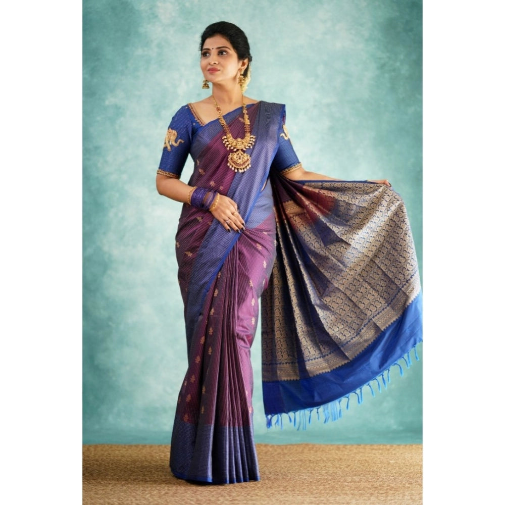 Purple silk printed saree with unstitched blouse (5.5mtr), luxurious Indian women's wear