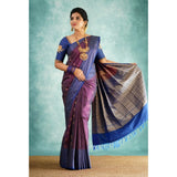 Purple silk printed saree with unstitched blouse (5.5mtr), luxurious Indian women's wear