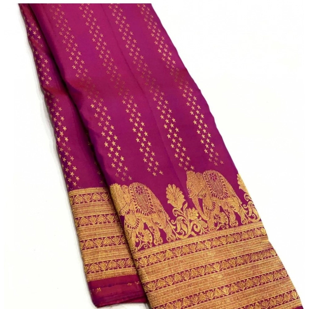 Rani Pink silk printed saree with unstitched blouse (5.5mtr), intricate pattern detail