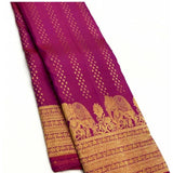 Rani Pink silk printed saree with unstitched blouse (5.5mtr), intricate pattern detail