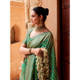 Green silk printed saree with unstitched blouse (5.5Mtr), stylish ethnic wear for women
