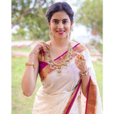 White silk printed saree with unstitched blouse (5.5mtr), elegant traditional Indian attire for women