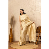 Gold silk printed saree with unstitched blouse (5.5mtr) - women's traditional Indian wear