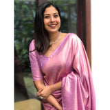 Women's pink silk printed saree with unstitched blouse (5.5Mtr), luxurious Indian wear for special occasions