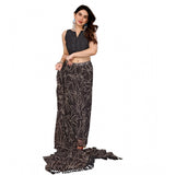 Brown Georgette print ready-to-wear saree with unstitched blouse (5.5 mtr) - Zalar lace design