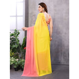 Pink-Yellow Georgette ready-to-wear saree with unstitched blouse, 5.5mtr solid lace pattern for women