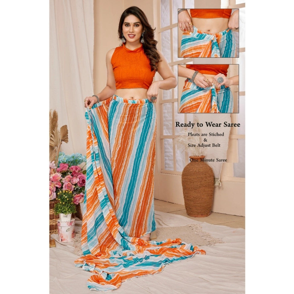 Multicolor striped Georgette ready-to-wear saree with unstitched blouse (5.5 mtr) on mannequin