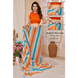 Multicolor striped Georgette ready-to-wear saree with unstitched blouse (5.5 mtr) on mannequin