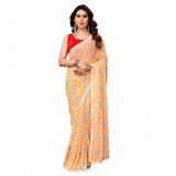 Yellow Georgette striped ready-to-wear saree with unstitched blouse, 5.5 mtr