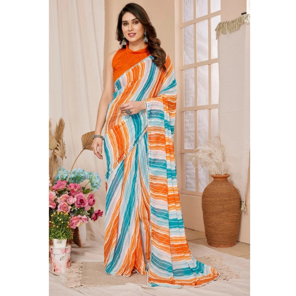 Multicolor striped georgette ready-to-wear saree with unstitched blouse, 5.5mtr