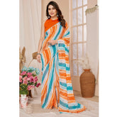 Multicolor striped Georgette ready-to-wear saree with unstitched blouse, 5.5m length