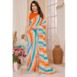 Multicolor striped georgette ready-to-wear saree with unstitched blouse, 5.5mtr