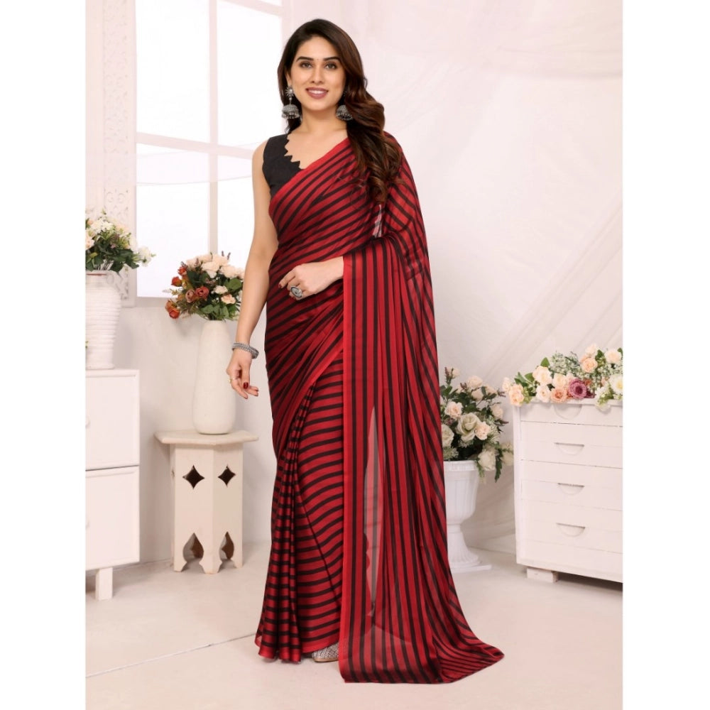 Black berry striped ready-to-wear saree with unstitched blouse (5.5m, red-black) - stylish Indian attire for women on display