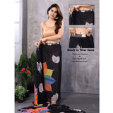 Women's Small Lace Georgette Printed Ready-to-Wear Saree With Unstitched Blouse 5.5 Mtr (Black)