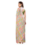 Green Georgette printed ready-to-wear saree with unstitched blouse (5.5 mtr) on mannequin