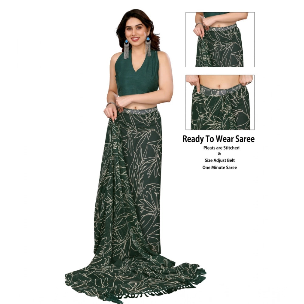 Green Georgette Printed Ready-to-Wear Saree with Unstitched Blouse, 5.5 Mtr by Zalar (Lace detailing)