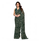 Green Georgette print ready-to-wear saree with unstitched blouse (5.5 mtr) - Zalar lace design on display