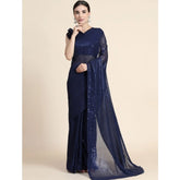 Women's Georgette Embellished Sequnece Bollywood Saree With Unstitched Blouse 5.5Mtr (Blue)