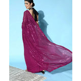 Women's Georgette Embellished Sequnece Bollywood Saree With Unstitched Blouse 5.5Mtr (Wine)