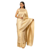 Gold silk printed saree with unstitched blouse (5.5mtr)