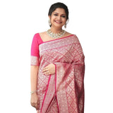 Pink silk printed saree with unstitched blouse (5.5Mtr), high-quality, authentic Indian traditional wear