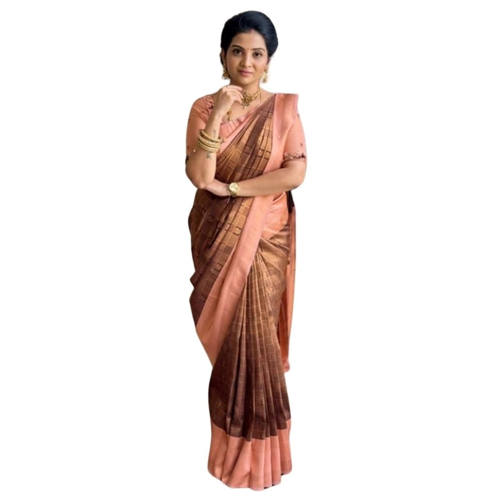 Brown silk printed saree with unstitched blouse (5.5Mtr) - elegant traditional Indian attire on display