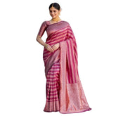 Pink silk printed saree with unstitched blouse (5.5mtr), vibrant design on display