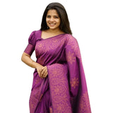 Purple silk printed saree with unstitched blouse (5.5mtr), vibrant Indian traditional wear