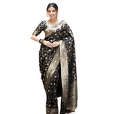 Black silk printed saree with unstitched blouse (5.5mtr)