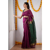 Women's cotton wine-printed saree with unstitched blouse (5.5mtr), vibrant, eye-catching design