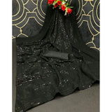 Women's Georgette Embellished Sequnece Bollywood Saree With Unstitched Blouse 5.5Mtr (Black)