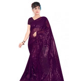 Women's Georgette Embellished Sequnece Bollywood Saree With Unstitched Blouse 5.5Mtr (Purple)
