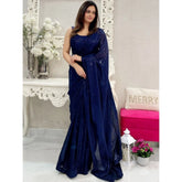 Women's Georgette Embellished Sequnece Bollywood Saree With Unstitched Blouse 5.5Mtr (Blue)