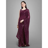 Women's Georgette Embellished Sequnece Bollywood Saree With Unstitched Blouse 5.5Mtr (Purple)