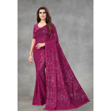 Women's Georgette Embellished Sequnece Bollywood Saree With Unstitched Blouse 5.5Mtr (Purple)