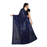Women's Georgette Embellished Sequnece Bollywood Saree With Unstitched Blouse 5.5Mtr (Blue)