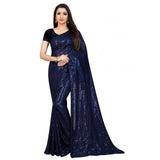 Women's Georgette Embellished Sequnece Bollywood Saree With Unstitched Blouse 5.5Mtr (Blue)